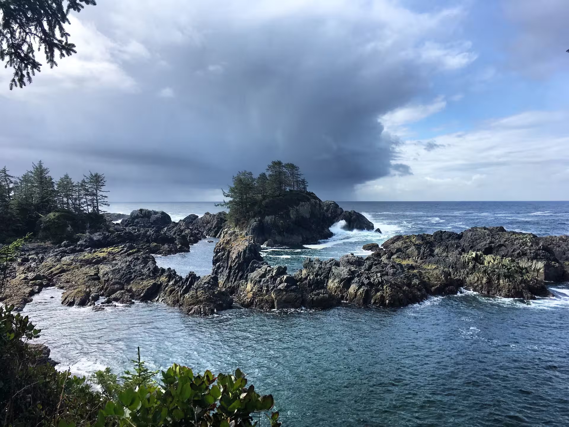 Côte rocheuse sauvage près d'Ucluelet, sentiers du Pacifique